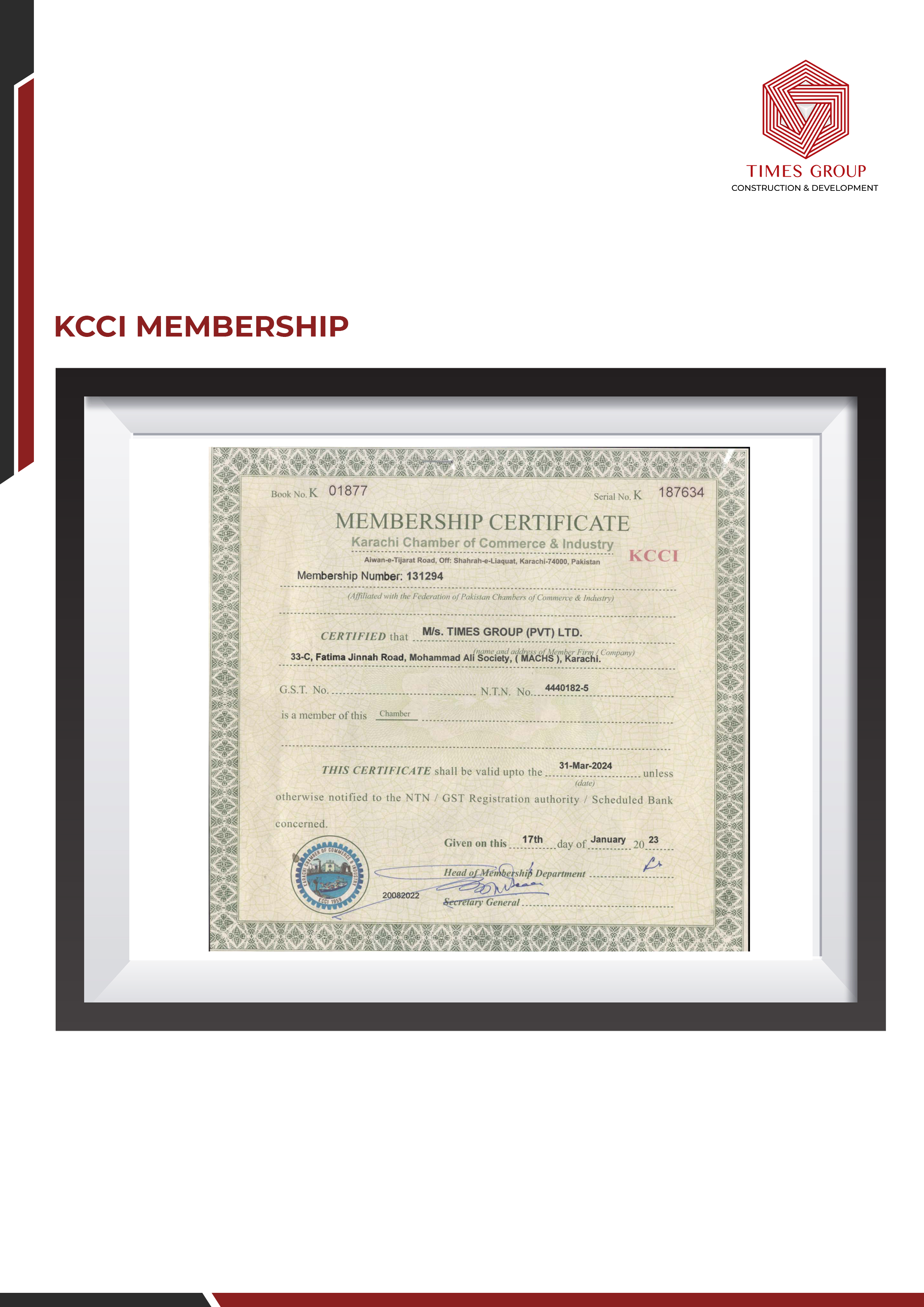 KCCI membership certificate